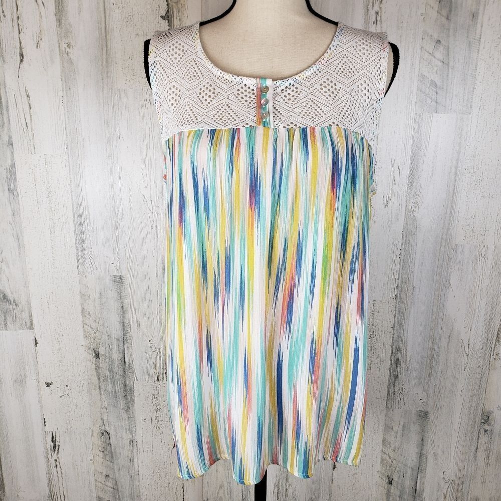 Suzanne Betro Abstract Lace Yoke Tunic Sz M